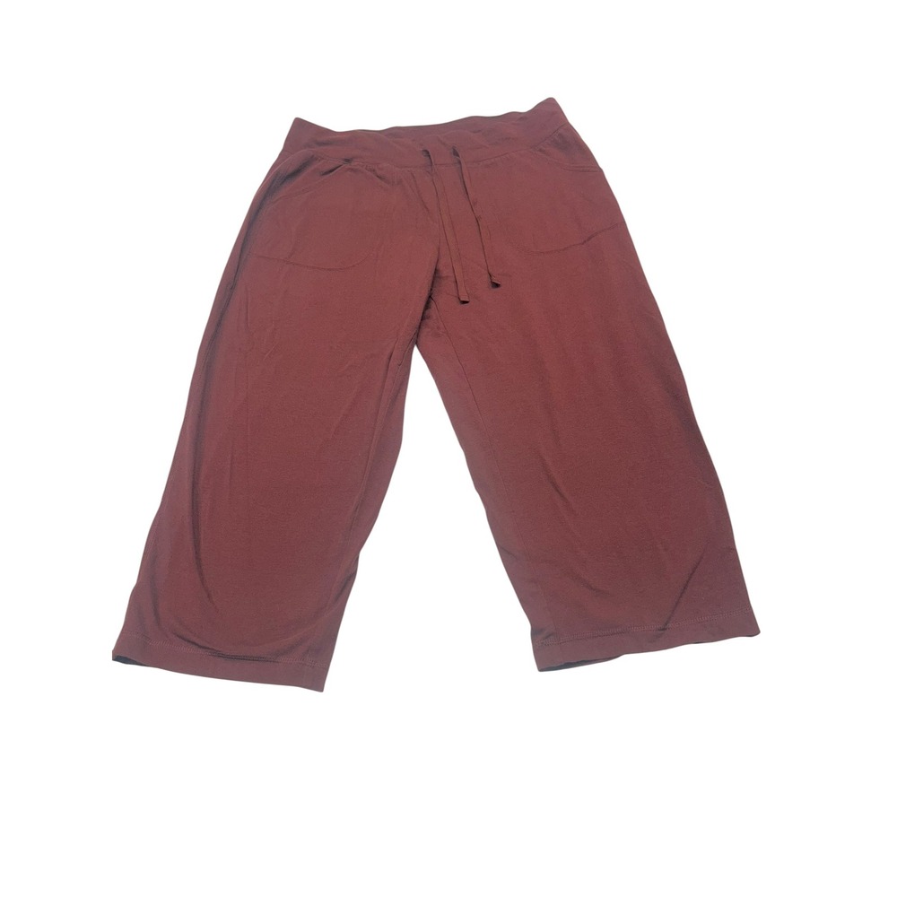 Athletic Works Womens Large 12-14 Burgundy Capri Sweatpants Cropped Lounge Pants